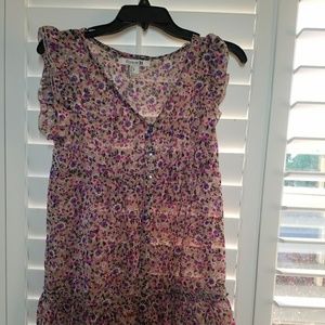 Transparent tan floral print dress